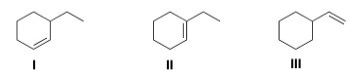 Rank the following compounds in order of decreasing stability,putting the most stable first.   A) I > II > III B) II > I > III C) III > II > I D) III > I > II