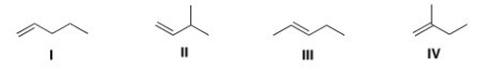 Which of the following alkenes reacts fastest with HCl?   A) I B) II C) III D) IV