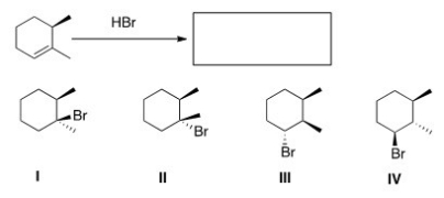 Predict the major product(s) of the following reaction.   A) Only I and II B) Only II and III C) Only III and IV D) Only I and IV