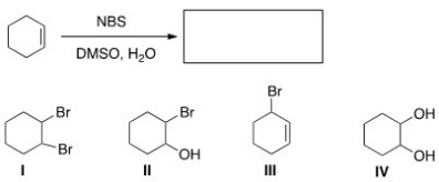 Predict the product of the following reaction,ignoring stereochemistry.   A) I B) II C) III D) IV