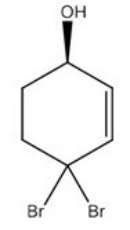 What is the IUPAC name of the following compound?   A) R-4,4-dibromo-2-cyclohexen-1-ol B) S-4,4-dibromo-2-cyclohexen-1-ol C) R-4,4-dibromo-5-cyclohexen-1-ol D) S-4,4-dibromo-5-cyclohexen-1-ol
