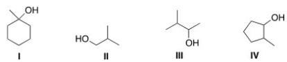 Which of the following compounds is (are) secondary alcohols?   A) Only I B) Only II C) Only II and III D) Only III and IV