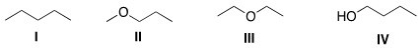 Which of the following compounds has the highest boiling point?   A) I B) II C) III D) IV