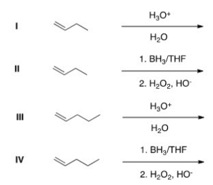 Which of the following would be a reasonable synthesis of 1-butanol?   A) I B) II C) III D) IV
