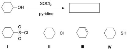What is the product of the following reaction?   A) I B) II C) III D) IV