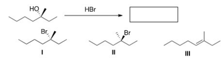 What is the major organic product(s) obtained in the following reaction?   A) I B) II C) III D) I and II