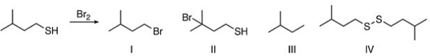 What is the major organic product of the following reaction?   A) I B) II C) III D) IV