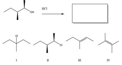 What is the major product of the following reaction?   A) I B) II C) III D) IV