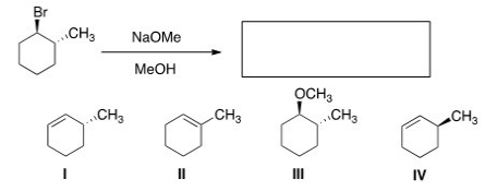What is the major elimination product obtained from the following reaction?   A) I B) II C) III D) IV