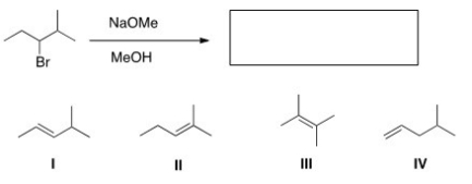 What is the major elimination product obtained from the following reaction?   A) I B) II C) III D) IV