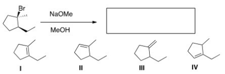 What is the major elimination product obtained from the following reaction?   A) I B) II C) III D) IV