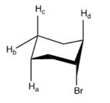 Which of the labeled protons in the compound below is most readily abstracted under E2 conditions?   A) H<sub>a</sub> B) H<sub>b</sub> C) H<sub>c</sub> D) H<sub>d</sub>