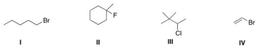 Which of the following alkyl halides is a secondary alkyl halide?   A) I B) II C) III D) IV