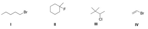 Which of the following alkyl halides is a tertiary alkyl halide?   A) I B) II C) III D) IV