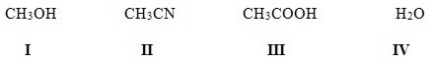 Which of the following solvents is not a polar protic solvent?   A) I B) II C) III D) IV