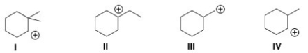 Which of the following carbocations is the most stable?   A) I B) II C) III D) IV