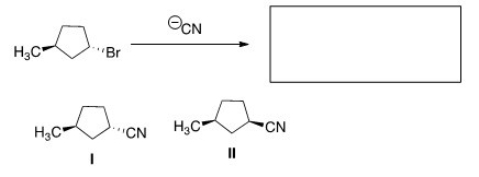 What is the product of the nucleophilic substitution reaction shown below?   A) Only I B) Only II C) I and II D) None