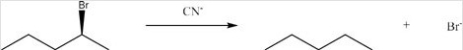 Identify the nucleophile and type of substitution reaction in the following:   A) CN<sup>-</sup>,S<sub>n</sub>1 B) CN<sup>-</sup>,S<sub>n</sub>2 C) Br<sup>-</sup>,S<sub>n</sub>1 D) Br<sup>-</sup>,S<sub>n</sub>2