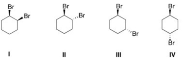 Which of the following molecules are chiral?   A) II,III B) I,II C) I,IV D) III,IV