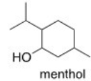 How many stereogenic centers are present in menthol?   A) 1 B) 2 C) 3 D) 4
