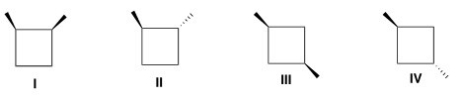 Which of the following compounds does not have a plane of symmetry?   A) Only I and II B) Only II C) Only III and IV D) Only I,II,and IV