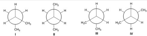 Which of the following are gauche conformers?   A) I and II B) I and III C) II and IV D) II and III