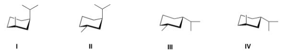 Which of the following is the most stable conformation of trans-1-isopropyl-3-methylcyclohexane?   A) I B) II C) III D) IV
