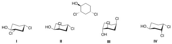 Which of the following is the most stable conformation of the following compound?   A) I B) II C) III D) IV