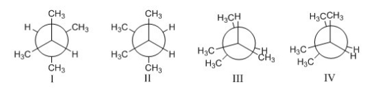 Which of the following conformation is highest in energy?   A) I B) II C) III D) IV