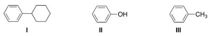 Which of the following molecules are aromatic hydrocarbons?   A) I B) II C) III D) I and III