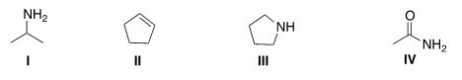 Which of the following structures contains an amide?   A) I B) II C) III D) IV