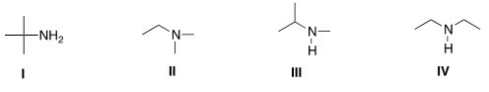 Which of the following is a tertiary amine?   A) I B) II C) III D) IV