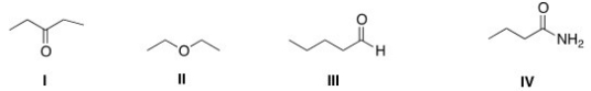 Which of the following compounds has the highest boiling point?   A) I B) II C) III D) IV