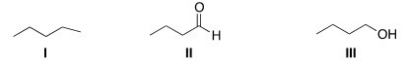 Rank the following compounds in order of increasing melting point,putting the compound with the least melting point first.   A) II < I < III B) I < III < II C) I < II < III D) III < II < I