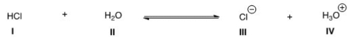 Which is the conjugate base in the following reaction?   A) I B) II C) III D) IV