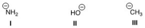 Rank the following conjugate bases in order of increasing basicity,putting the least basic first.   A) II < I < III B) II < III < I C) I < II < III D) I < III < II