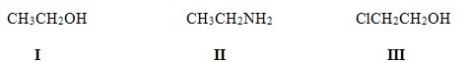 Rank the following compounds in order of decreasing acidity,putting the most acidic first.   A) I > II > III B) III > II > I C) II > III > I D) III > I > II
