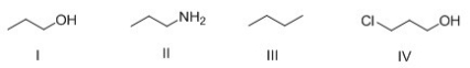 What is the correct rank of the following compounds in order of increasing acidity?   A) I > II > III > IV B) IV > III > II > I C) IV > I > II > III D) III > I > IV > II