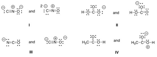 Which of the following pair does not represent resonance structures?   A) I B) II C) III D) IV