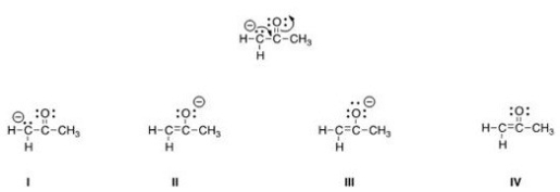 Follow the curved arrows to draw the second resonance structure for the ion below.   A) I B) II C) III D) IV