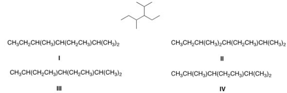 Convert the following skeletal structure to a condensed structure.   A) I B) II C) III D) IV