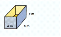 Find the outside surface area, when ​a = ​2, b = 6, c = 2. ​ ​   ​ A)  60 m <sup>2</sup> B)  44 m <sup>2</sup> C)  48 m <sup>2</sup> D)  56 m <sup>2</sup> E)  12 m <sup>2</sup>
