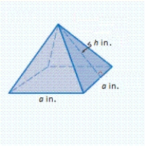 Find the outside surface area, when ​a​ = 6, h​ = 7. ​ ​   ​ A)  84 in. <sup>2</sup> B)  204 in. <sup>2</sup> C)  168 in. <sup>2</sup> D)  120 in. <sup>2</sup> E)  78 in. <sup>2</sup>