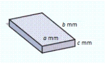 Find the volume of the solid below, when ​a​ = 10, ​b​ = 20, ​​c​ = 2. ​   ​ A)  500 mm <sup>3</sup> B)  400 mm <sup>3</sup> C)  471 mm <sup>3</sup> D)  8 mm <sup>3</sup> E)  444 mm <sup>3</sup>