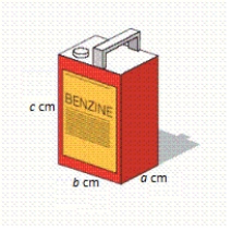 Find the capacity of the container, when ​a​ = 20, ​b​ = 25, ​c​ = 30. Give your answer to one decimal place, if required. ​   ​ __________ L