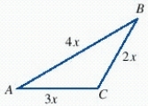 The perimeter of   is 108 in. Find the lengths of the sides. ​   ​ A)  24 in., 36 in., 96 in. B)  24 in., 36 in., 48 in. C)  26 in., 39 in., 48 in. D)  24 in., 36 in., 60 in. E)  26 in., 39 in., 52 in.