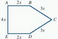 The perimeter of this pentagon is 280 cm. Find the lengths of the sides. ​   ​ A)    B)    C)    D)    E)   