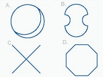 Group the objects into classes so that all the elements within each class are topologically equivalent and no elements from different classes are topologically equivalent.   A)  A, B and D; C B)  A; B and D; C C)  A; B, C and D D)  A,B,C, and D E)  A, C and D; B