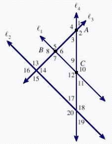 Classify the pair of angles shown in the figure below, where l <sub>1</sub> and l <sub>2</sub> are parallel. ​   ​   ​ A)  adjacent and complimentary B)  corresponding angles C)  alternate interior angles D)  supplementary angles E)  vertical angles