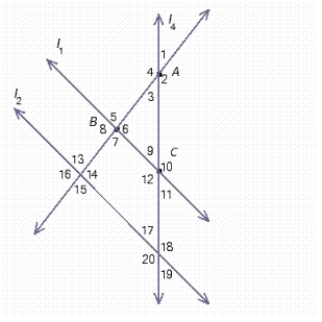Classify the requested angle shown in the figure below, where l​<sub>1</sub> and l​<sub>2</sub> are parallel. ​ ∠CBA if m ∠ 16 is 120° ​   ​ The angle is __________.